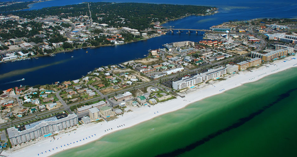 Aerial view of Okaloosa Island and Fort Walton Beach, Florida